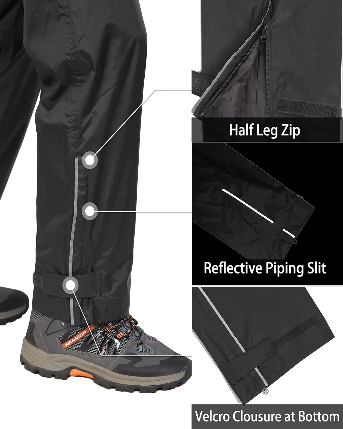33,000ft Men's Rain Pants, Waterproof Rain Over Pants, Windproof Outdoor Pants for Hiking, Fishing