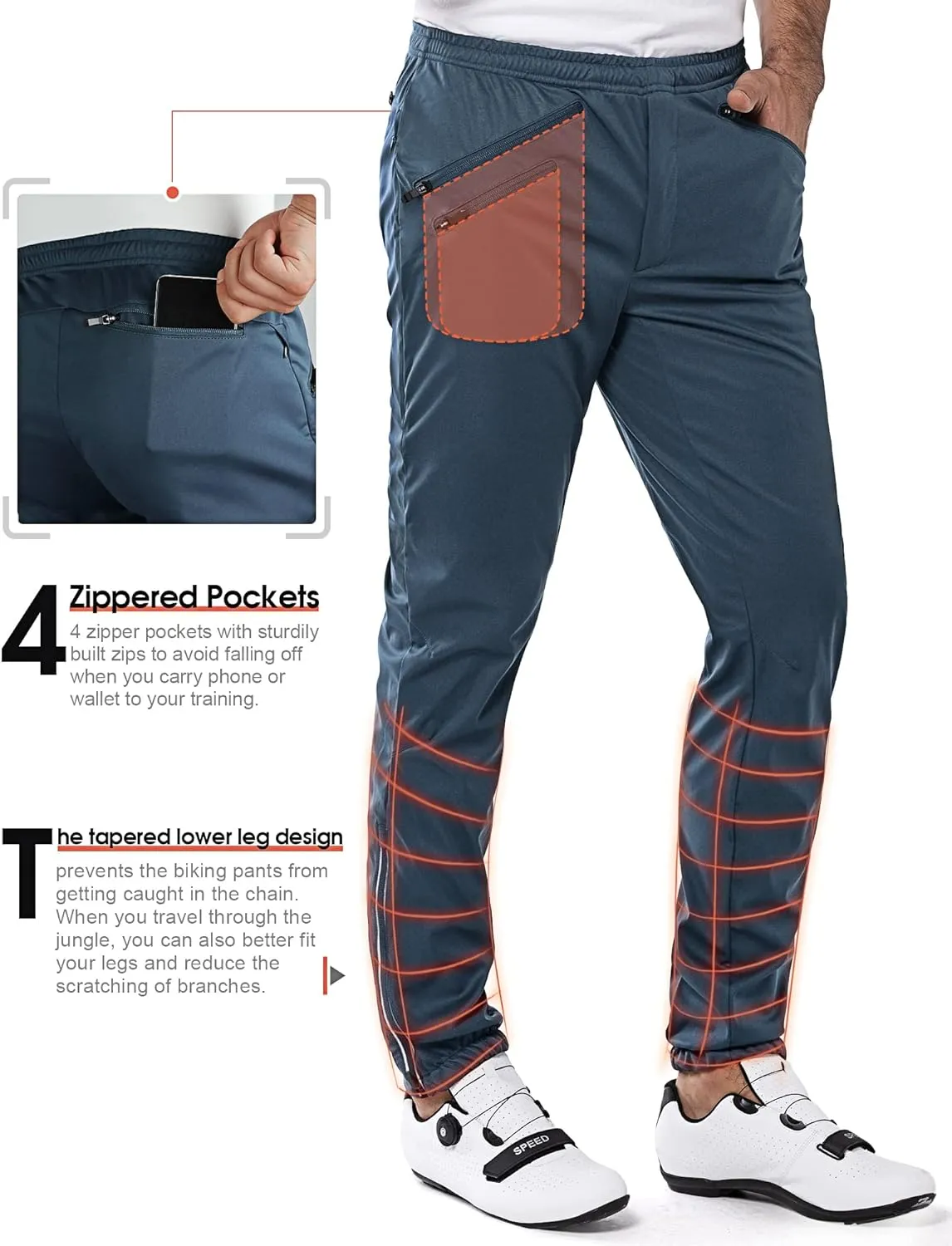 33,000ft Men's Waterproof Cycling Pants, Windproof Breathable Athletic Mountain Bike Pants Running Hiking Sweatpants Sports