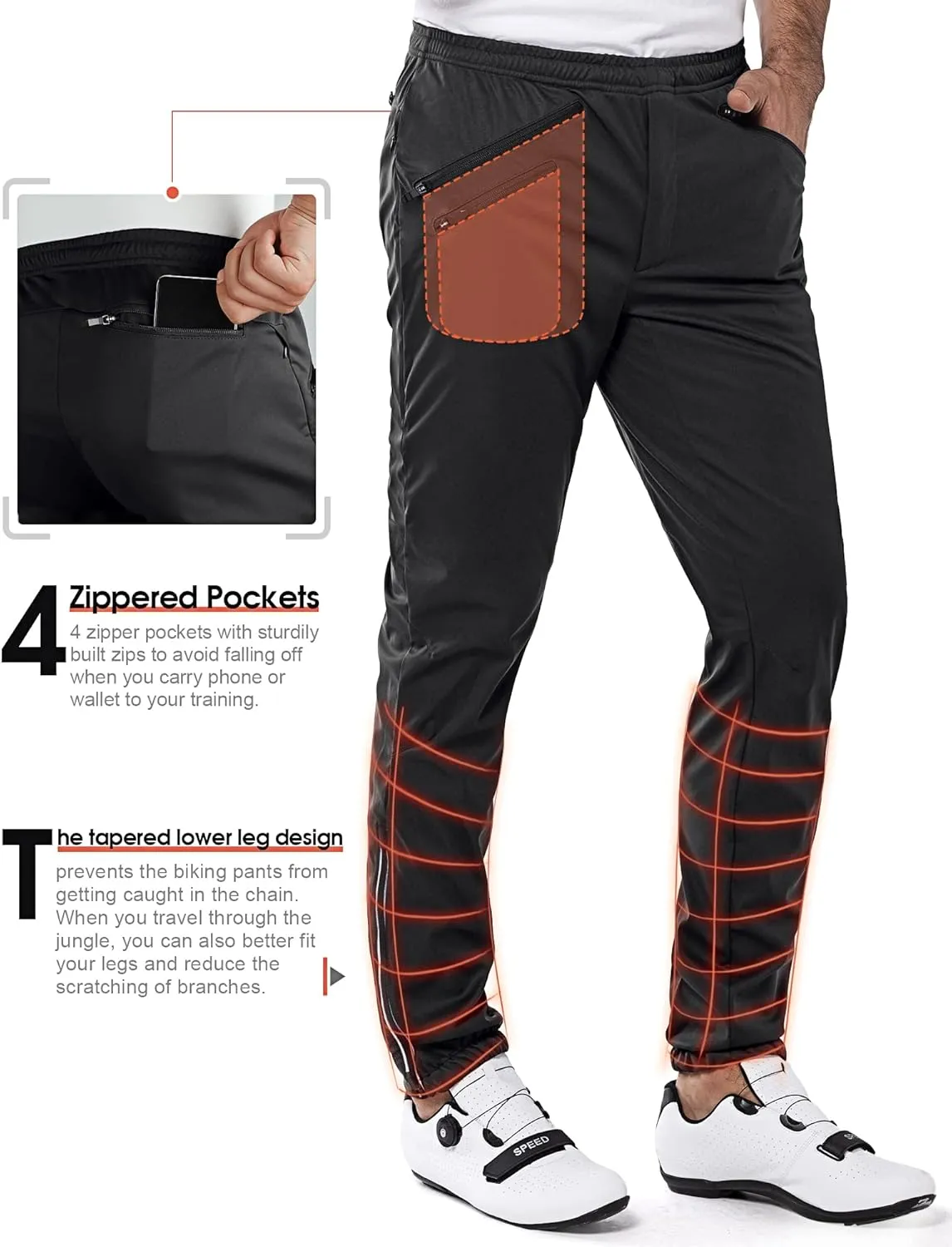 33,000ft Men's Waterproof Cycling Pants, Windproof Breathable Athletic Mountain Bike Pants Running Hiking Sweatpants Sports