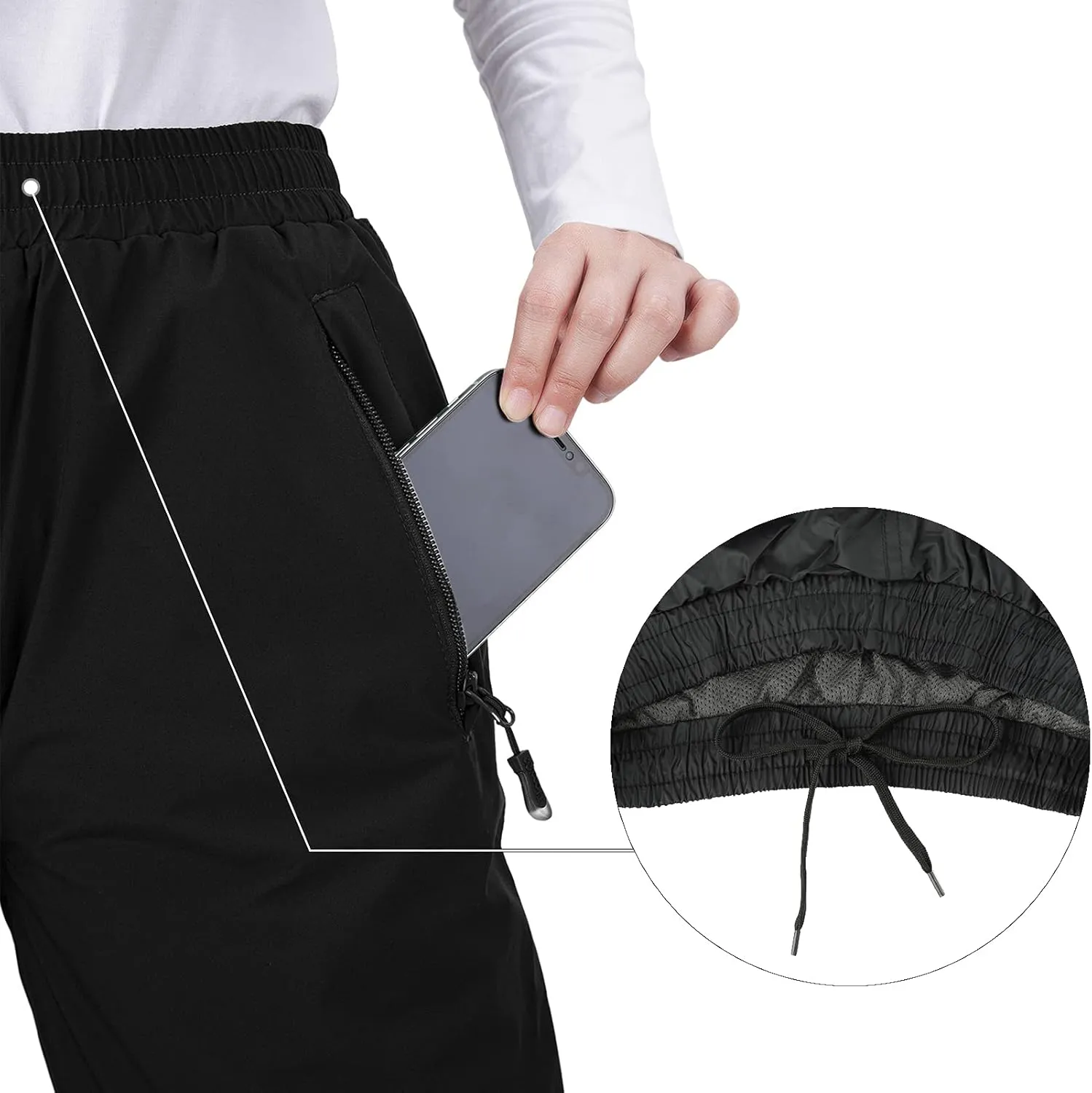 33,000ft Women's Rain Pants, Lightweight Waterproof Rain Over Pants, Windproof Hiking Pants for Outdoor, Fishing, Rainy Day