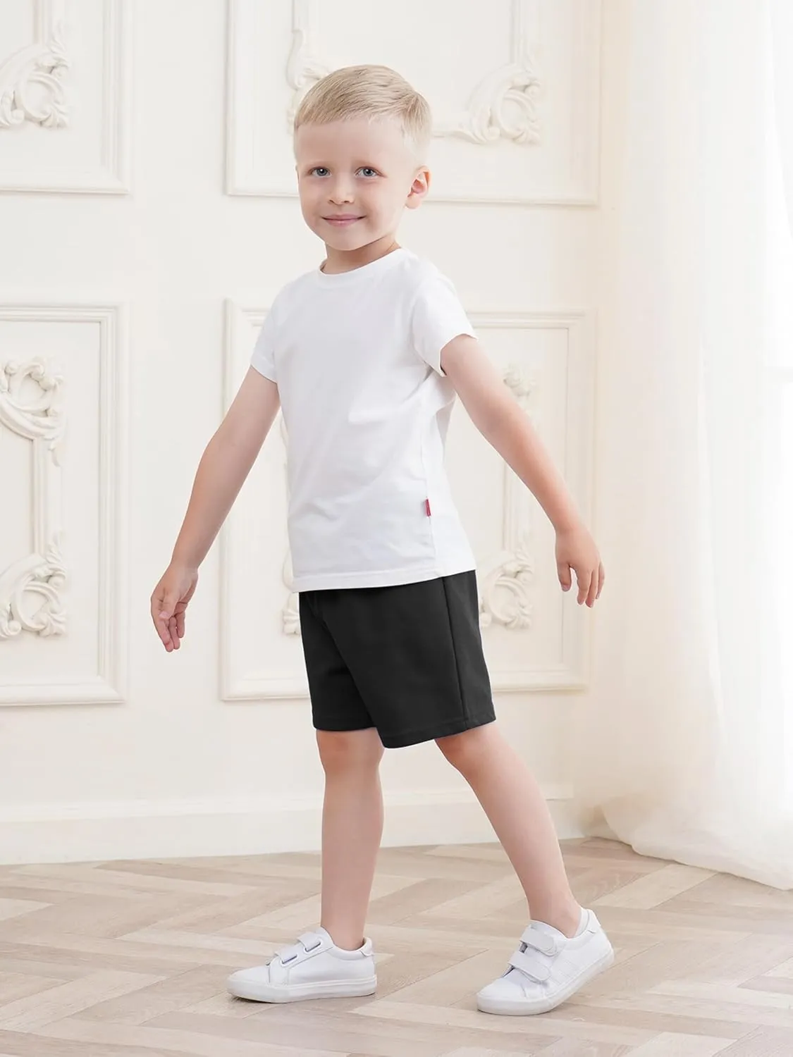 4 Pack Toddler Boys Shorts French Terry Boys Cotton Shorts with Drawstring Casual Elastic Waist