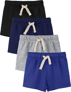 4 Pack Toddler Boys Shorts French Terry Boys Cotton Shorts with Drawstring Casual Elastic Waist