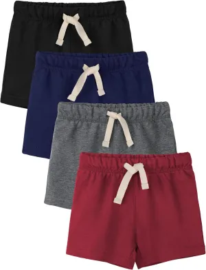 4 Pack Toddler Boys Shorts French Terry Boys Cotton Shorts with Drawstring Casual Elastic Waist