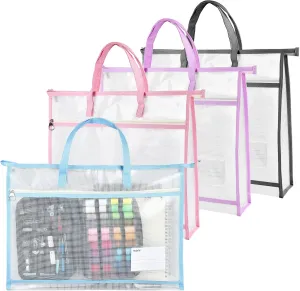 4 Pcs A3 Project Bag, Craft Storage Organizer for Quilters, Clear Mesh Sew Project Bag with Handles, Zipper Storage Bag for Art Craft, Wearable Craft, Teaching Material
