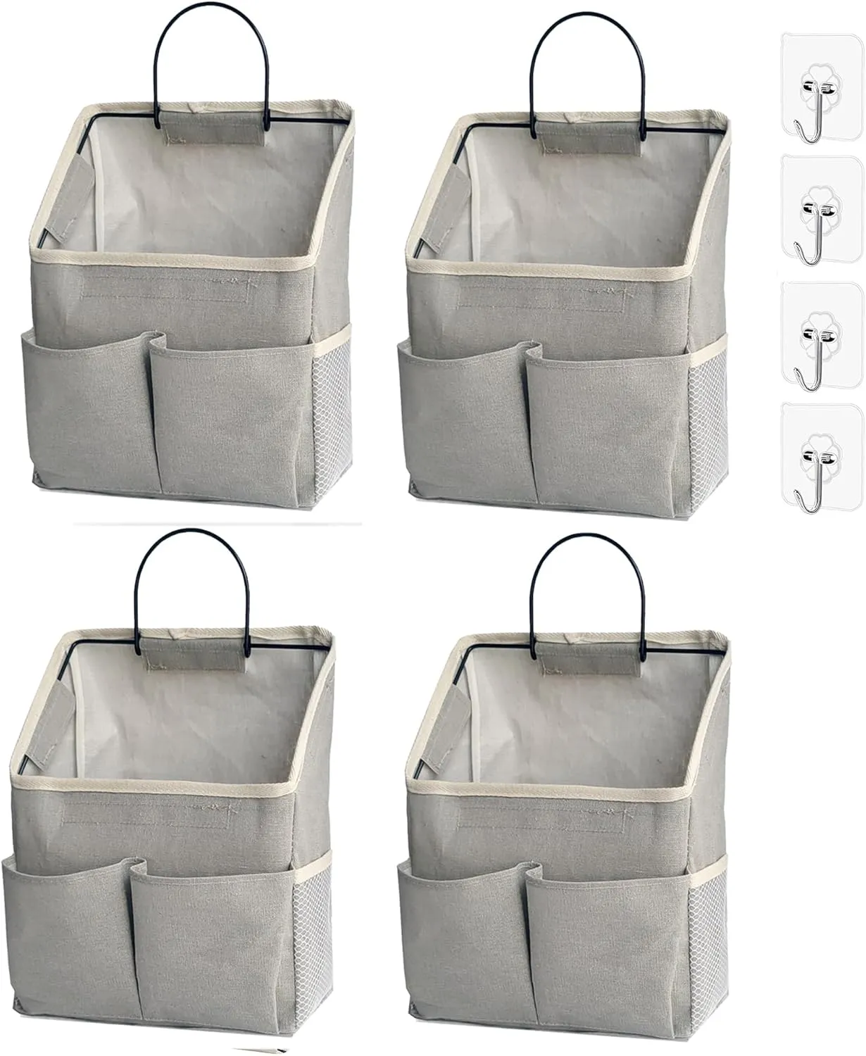 4pcs Wall Hanging Storage Bag,Wall Hanging Organizer bags with Pockets, Wall Organizer Storage for Dormitory Bathroom Bedroom (Grey-upgraded)