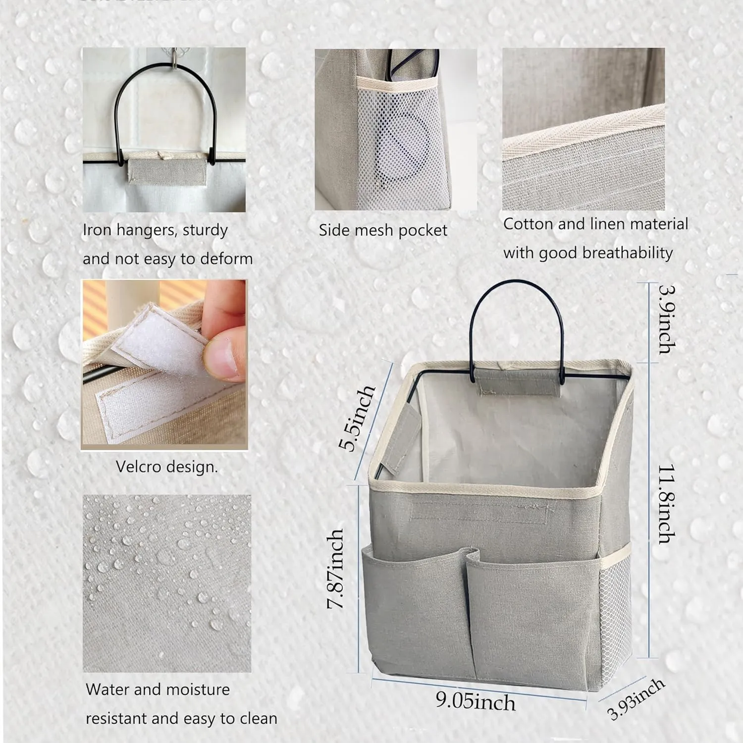 4pcs Wall Hanging Storage Bag,Wall Hanging Organizer bags with Pockets, Wall Organizer Storage for Dormitory Bathroom Bedroom (Grey-upgraded)