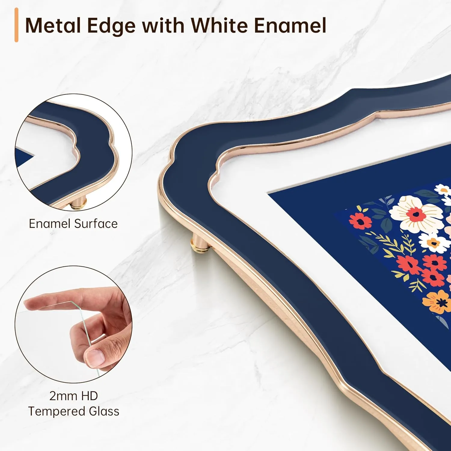 4x6 Enamel Picture Frame with HD-Tempered Glass, Display 3x5 Photo with Mat, Ornate Photo Frame with Metal Edge & Velvet Back for Tabletop & Wall Mount Vertically or Horizontally Display, Navy Blue