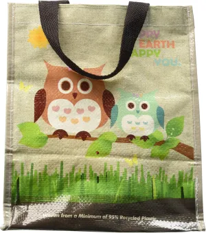 (5 Pack) Laminated Mini Woven Reusable Grocery Shopping Bags, made with a minimum of 95% recycled plastic