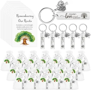 50 Sets Family Reunion Favors Tree Keychains with Card and Bags Reunion Gift for Family Day