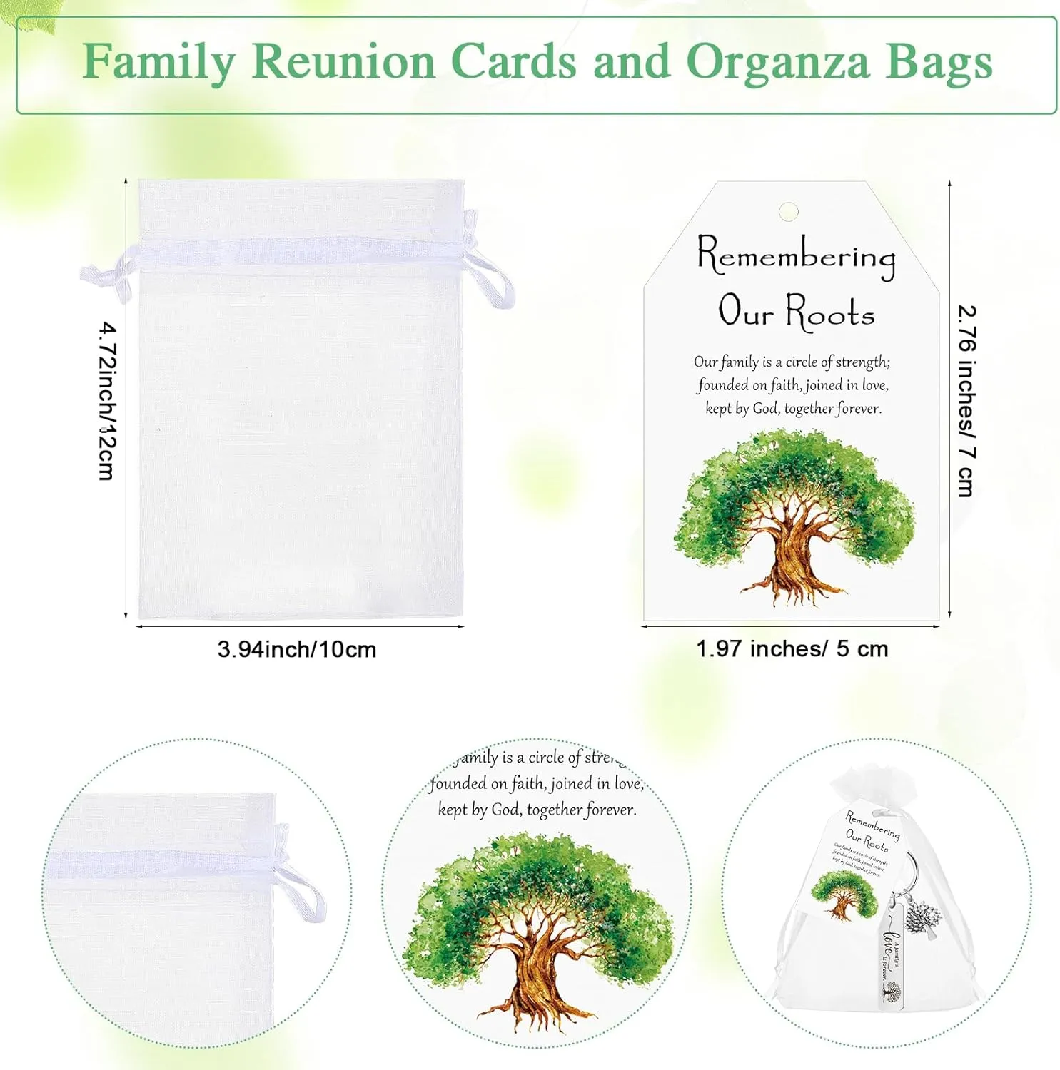 50 Sets Family Reunion Favors Tree Keychains with Card and Bags Reunion Gift for Family Day