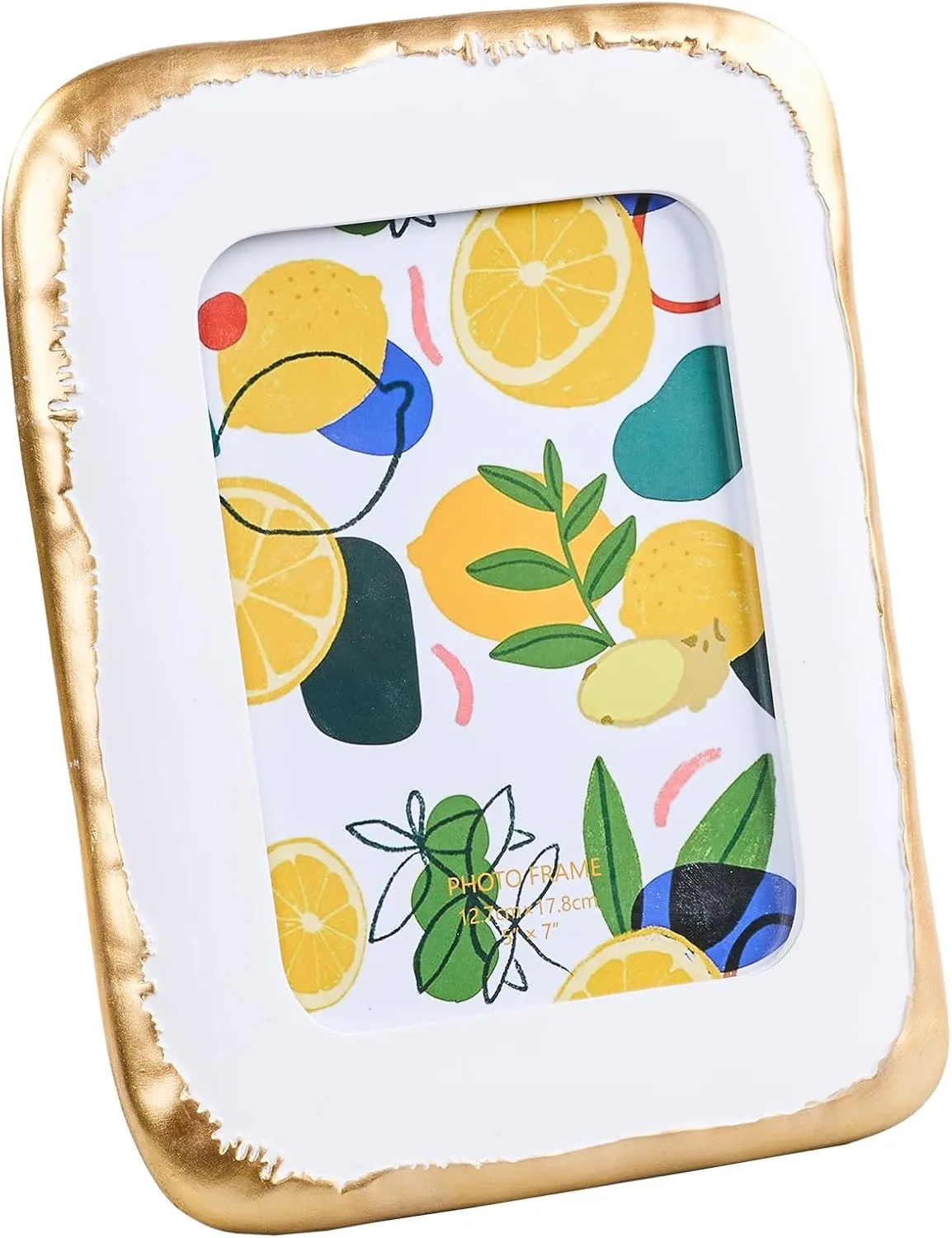 5x7 Picture Frame, Ornate Photo Frame White & Gold, Hand-Crafted Resin Table Top Frame, Hanging Frames with Easel, Hook & Mat, for Home Decor & Wall Gallery Art
