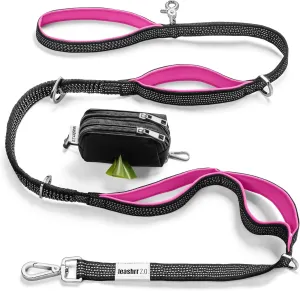 6 ft. Bungee Dog Leash - Heavy Duty, 4 Traffic Handles, Mighty Carabiner Clip   Multi-Use Rings, Poop Bag Holder w/Treat Pouch, Ultra Reflective, No Tug, No Pull for Large Dogs Leashrr 2.0 (Hot Pink)
