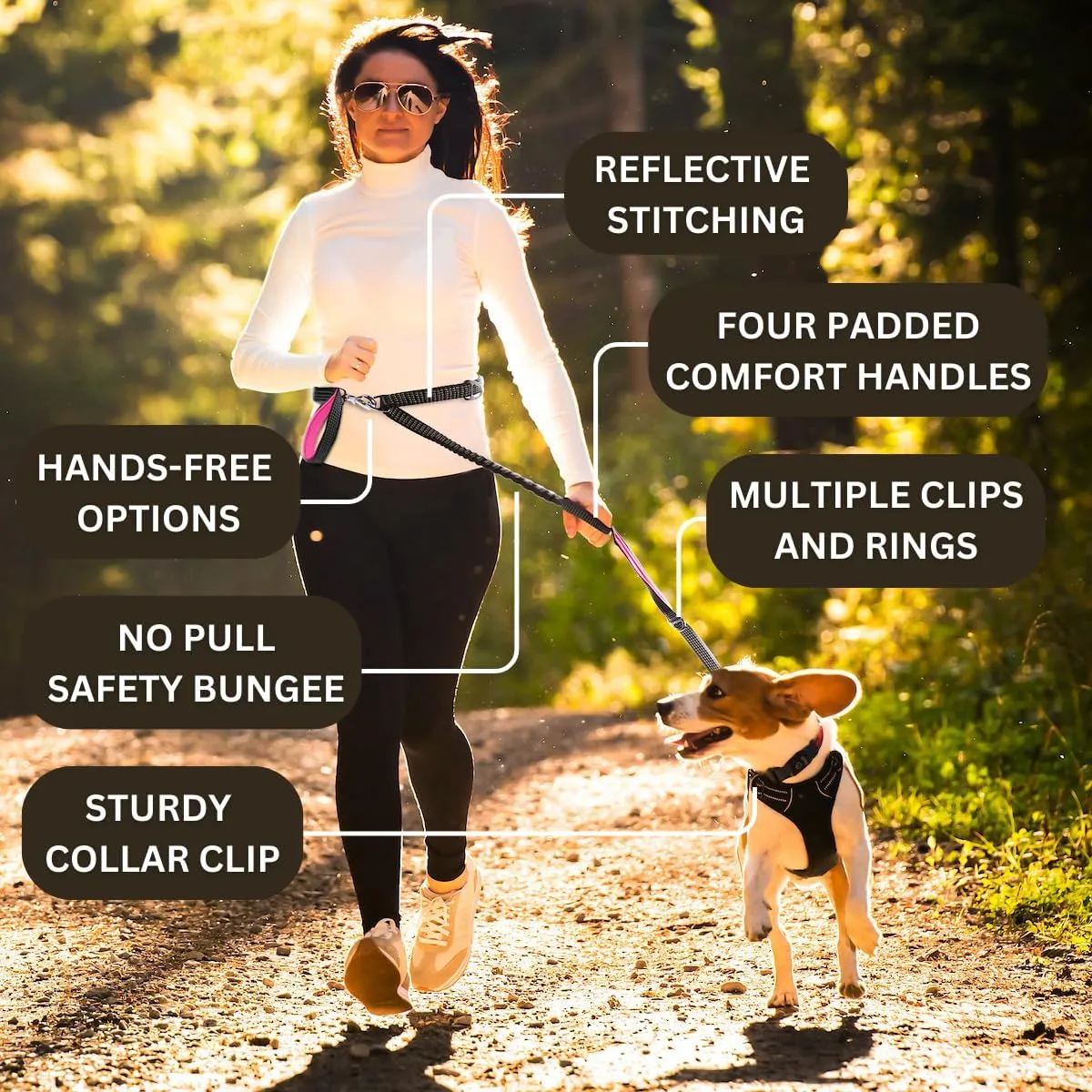 6 ft. Bungee Dog Leash - Heavy Duty, 4 Traffic Handles, Mighty Carabiner Clip   Multi-Use Rings, Poop Bag Holder w/Treat Pouch, Ultra Reflective, No Tug, No Pull for Large Dogs Leashrr 2.0 (Hot Pink)