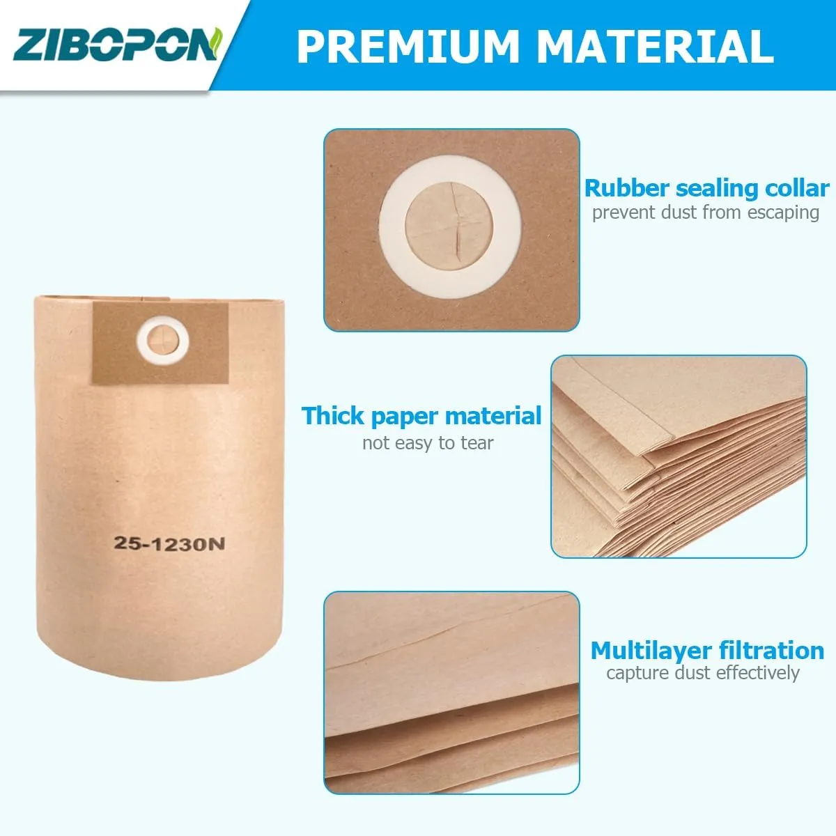 6-Pack 25-1230 Disposable Filter Bags Replacement for Stanley 4-5 Gallon Wet/Dry Vacuums SL18129, SL18130, SL18130P