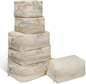 6 Set Compression Packing Cubes for Travel Women & Men, Suitcase Organizer Bags Set, Travel Organizer Bags with Double Zipper, Space-Saving Luggage Storage for Suitcase