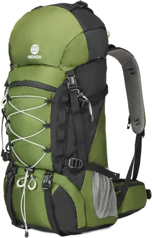 60L Hiking Backpack, Water Resistant Camping Backpack with Rain Cover, Large Lightweight Hiking Bag Outdoor Travel Daypack for Men Women, Green