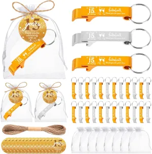 60Sets 15th Beer Bottle Opener Keychain Bulk 15th Quinceanera Birthday Party Favors for Guests, 15th Personalized Bottle Opener with Gift Bags Thank You Cards, for Birthday Decor Souvenirs（15）
