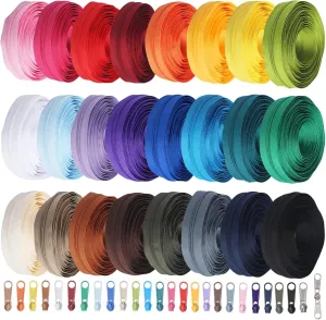 72 Yards 24 Colors #3 Nylon Coil Zipper by The Yard with 3 Styles 260pcs Pulls,Continuous Zipper Tape for DIY Sewing Crafts,Bag,Clothes,Purse and Other Sewing Supplies (24 Assorted Colors, #3)