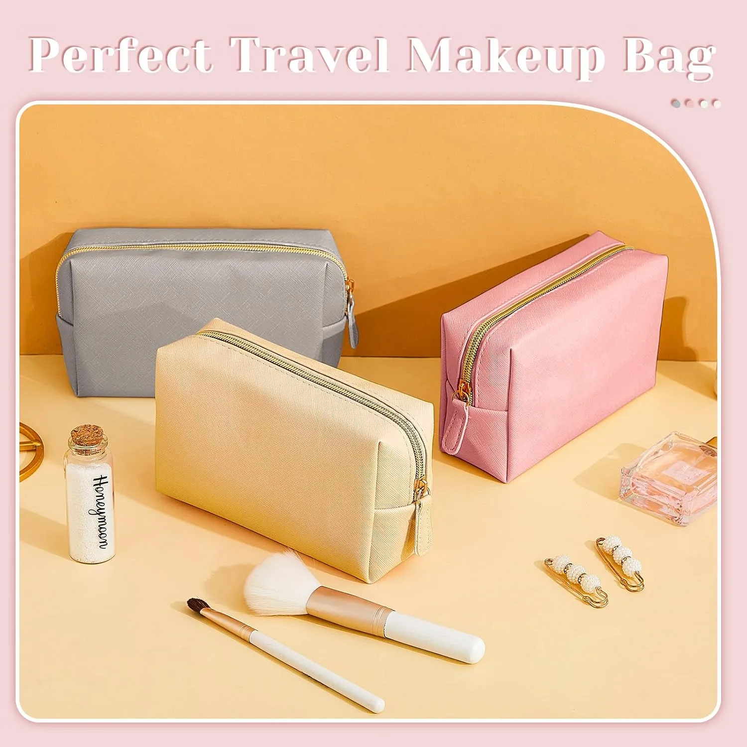 8 Pcs Makeup Bag Pu Leather Cosmetic Pouch Waterproof Small Toiletry Bag Portable Cosmetic Organizer Water Resistant Storage Purse for Lady Women Daily Storage Travel Organizer (Gentle,Medium)