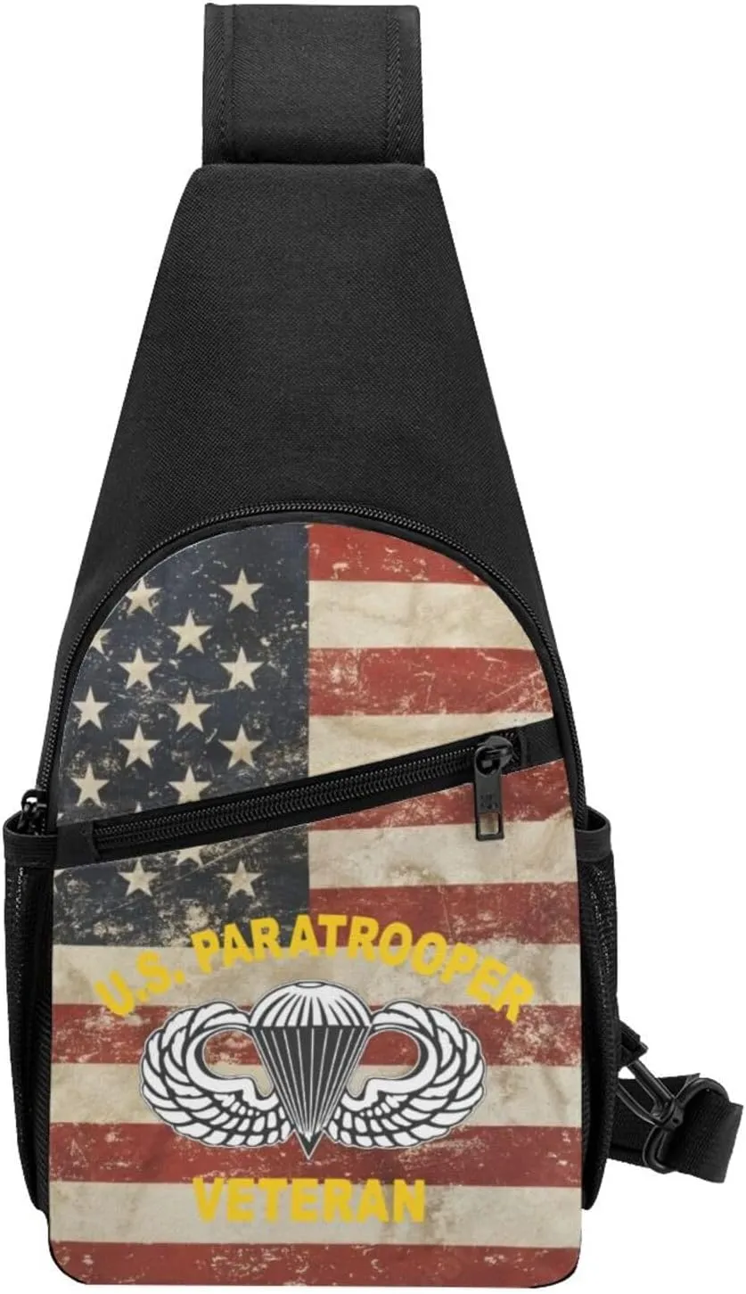 82nd Airborne Division US Paratrooper Army Veteran Sling Bag Crossbody Backpack Shoulder Casual Daypack Bags for Men