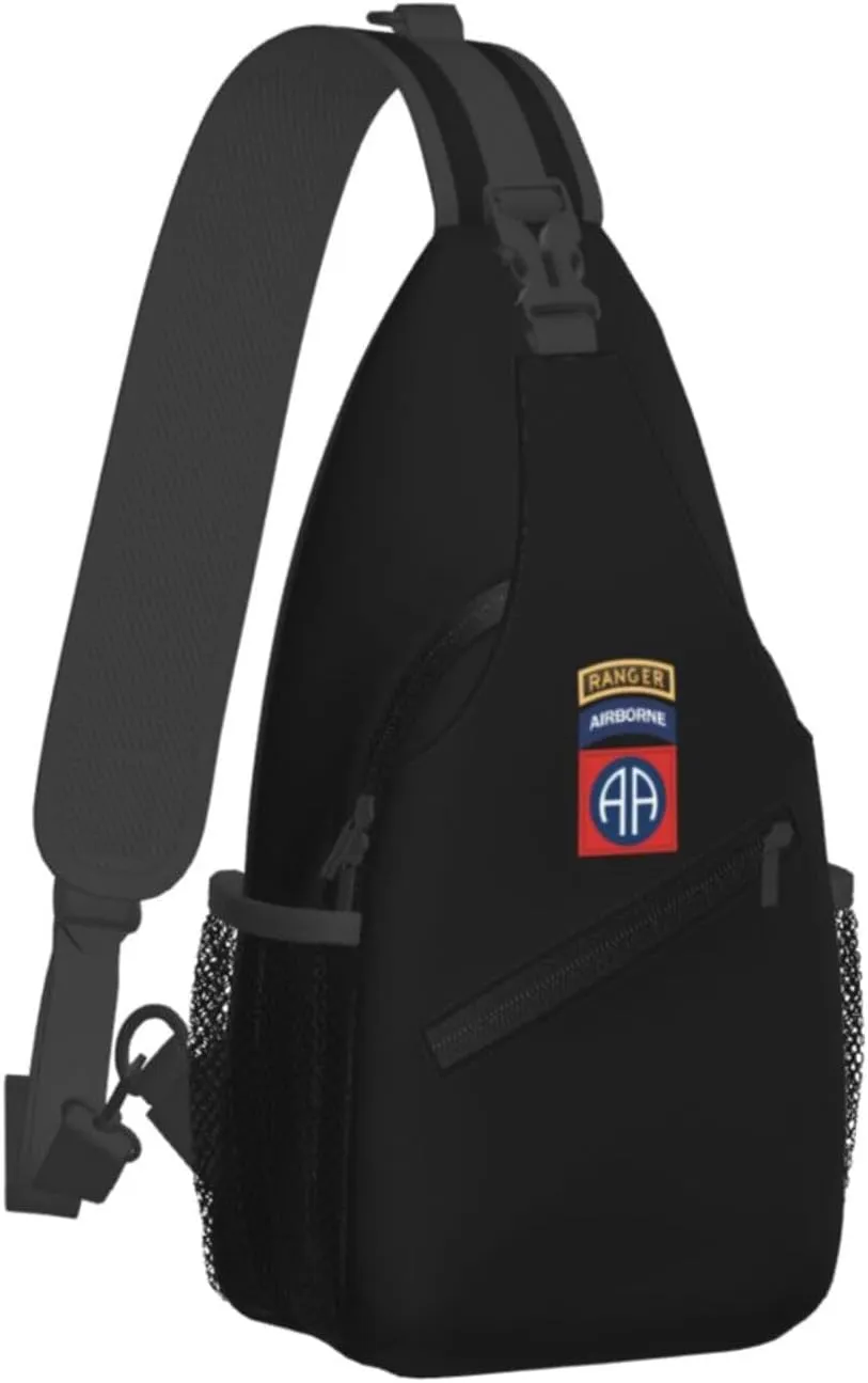 82nd Airborne with Ranger Sling Bag for Men, Small Crossbody Sling Bags, Mini Water Resistant Shoulder Daypack for Travel, Anti Thief Chest Bag for Hiking