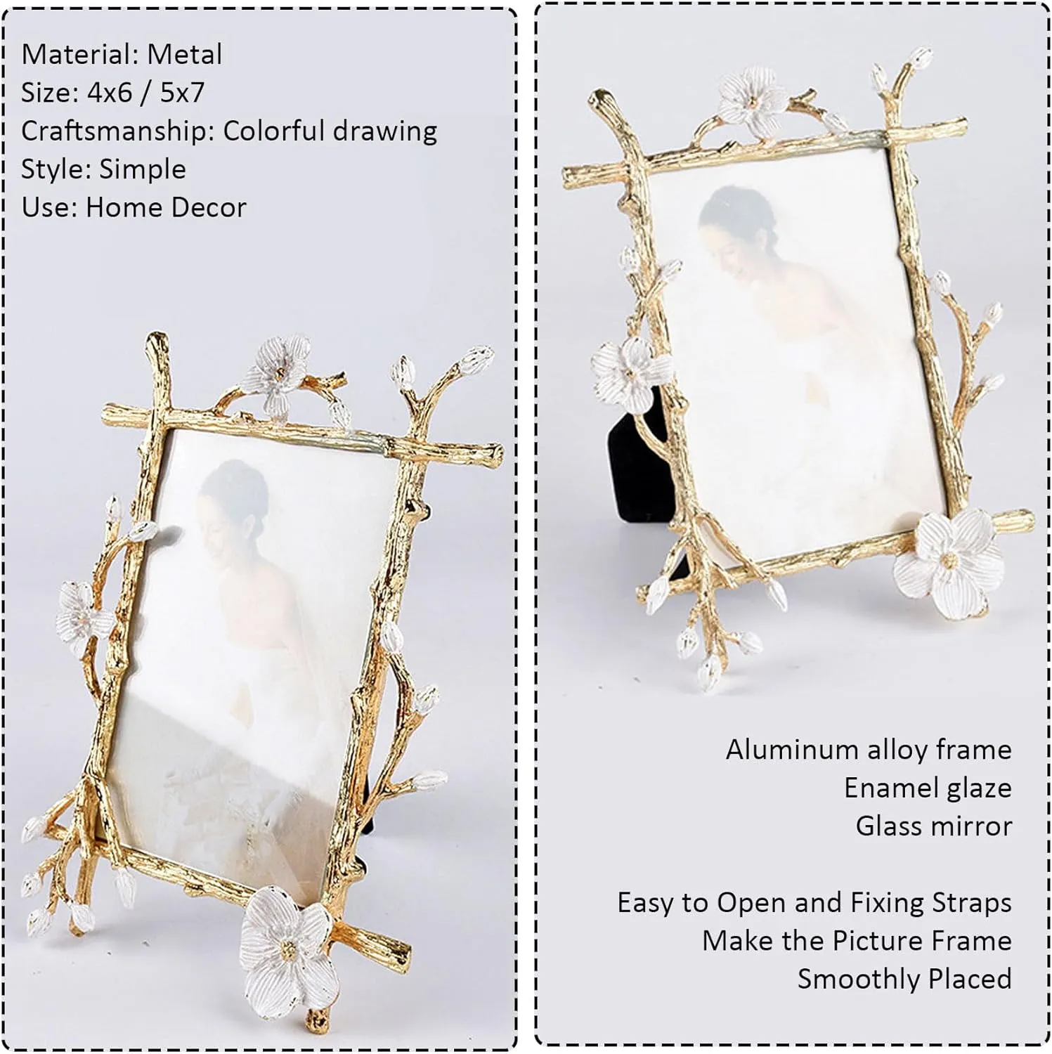 8x10 Gold Picture Frame Decor Ornate White Floral Photo Frames with High Definition Glass Front, Art Decor Tabletop Display, Gifts Ideas for Women, Horizontally & Vertically