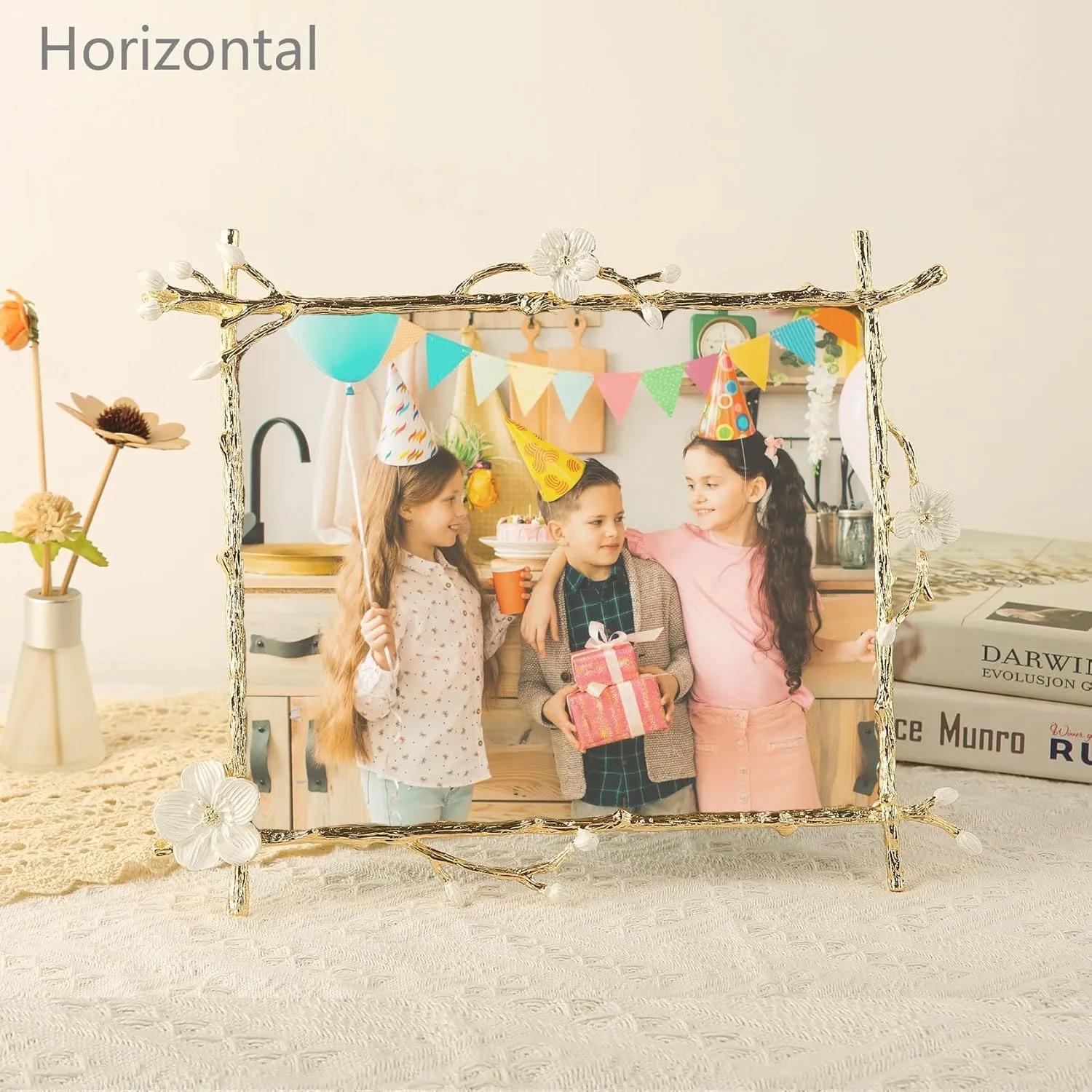 8x10 Gold Picture Frame Decor Ornate White Floral Photo Frames with High Definition Glass Front, Art Decor Tabletop Display, Gifts Ideas for Women, Horizontally & Vertically