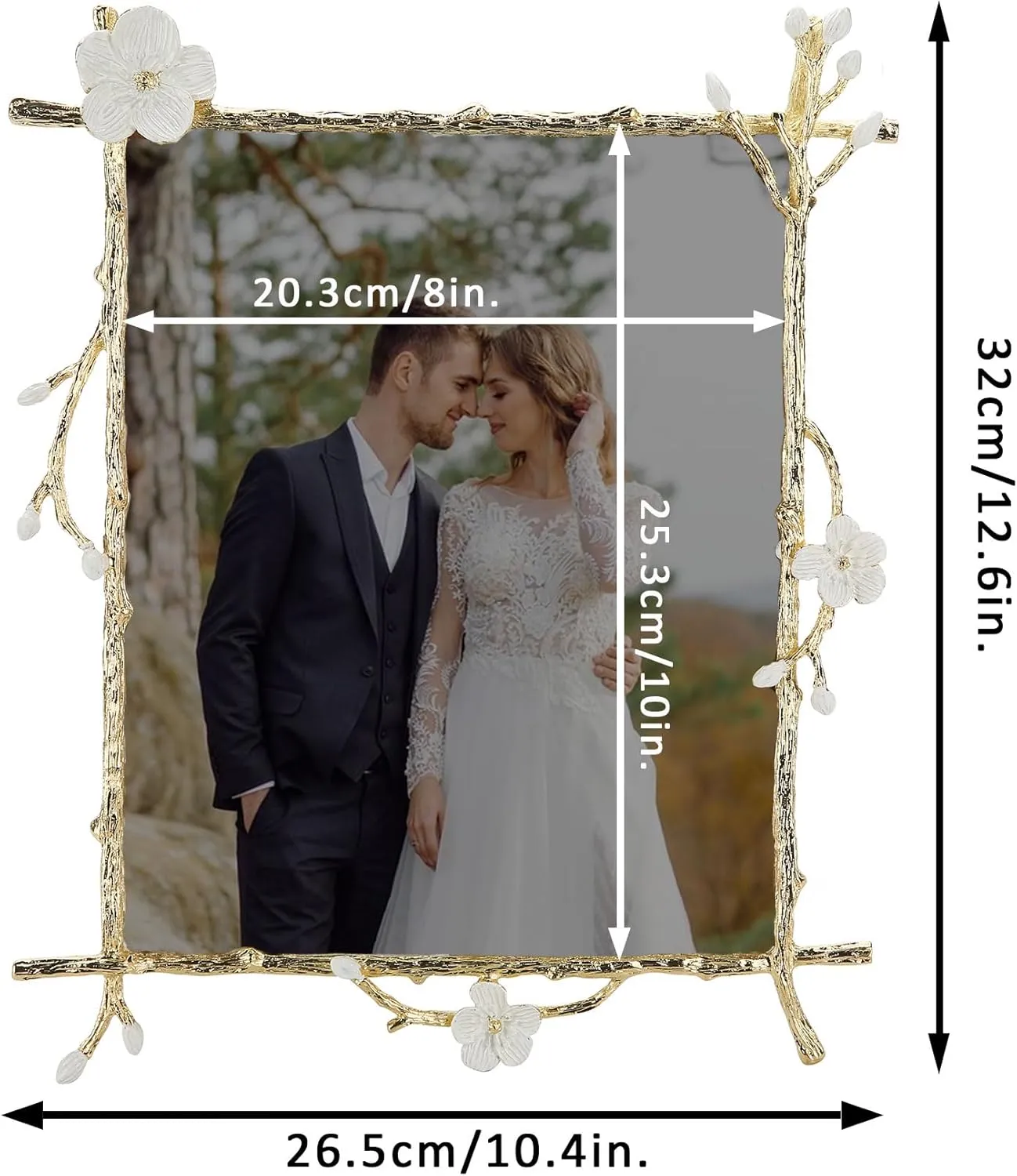 8x10 Gold Picture Frame Decor Ornate White Floral Photo Frames with High Definition Glass Front, Art Decor Tabletop Display, Gifts Ideas for Women, Horizontally & Vertically