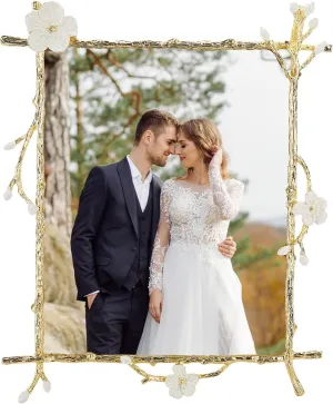 8x10 Gold Picture Frame Decor Ornate White Floral Photo Frames with High Definition Glass Front, Art Decor Tabletop Display, Gifts Ideas for Women, Horizontally & Vertically