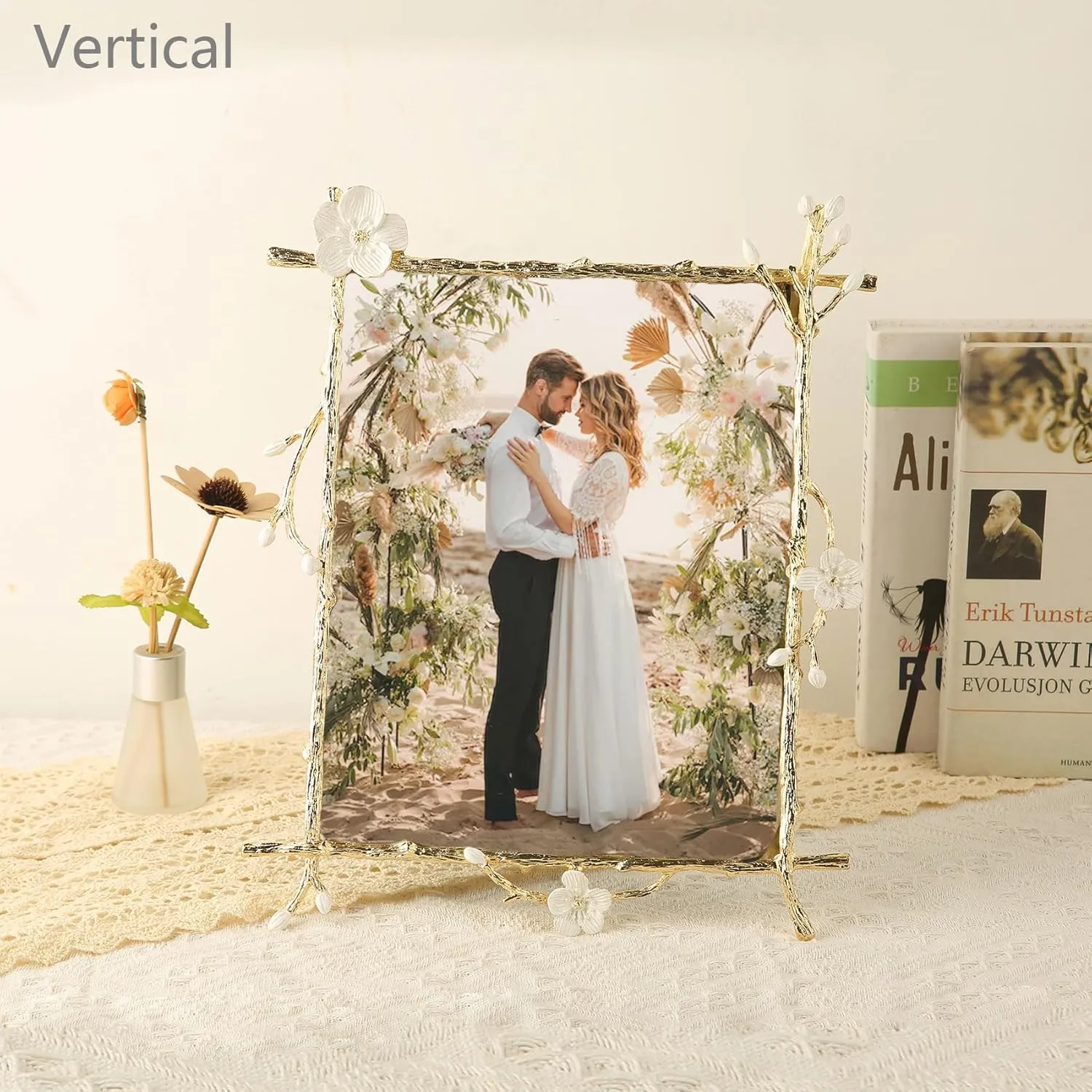 8x10 Gold Picture Frame Decor Ornate White Floral Photo Frames with High Definition Glass Front, Art Decor Tabletop Display, Gifts Ideas for Women, Horizontally & Vertically