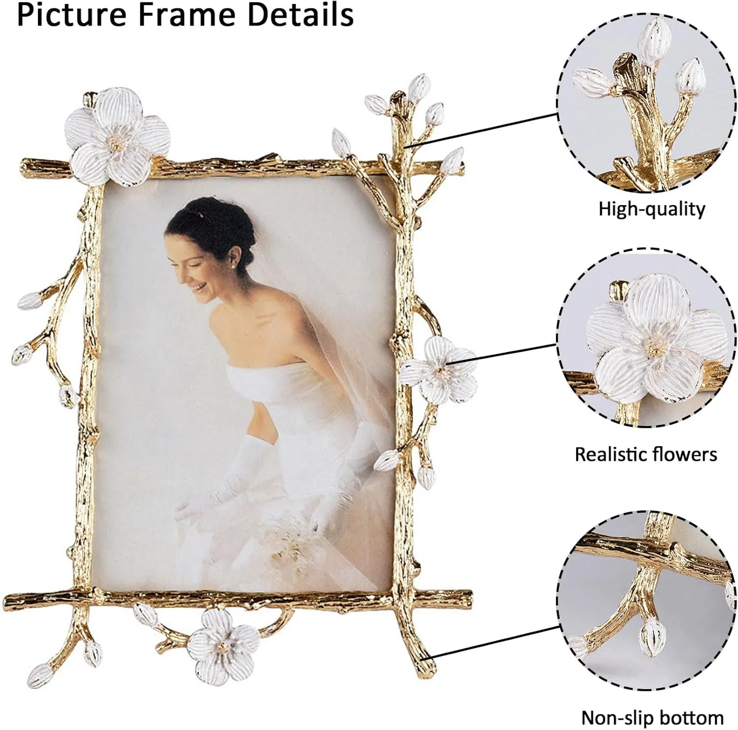 8x10 Gold Picture Frame Decor Ornate White Floral Photo Frames with High Definition Glass Front, Art Decor Tabletop Display, Gifts Ideas for Women, Horizontally & Vertically