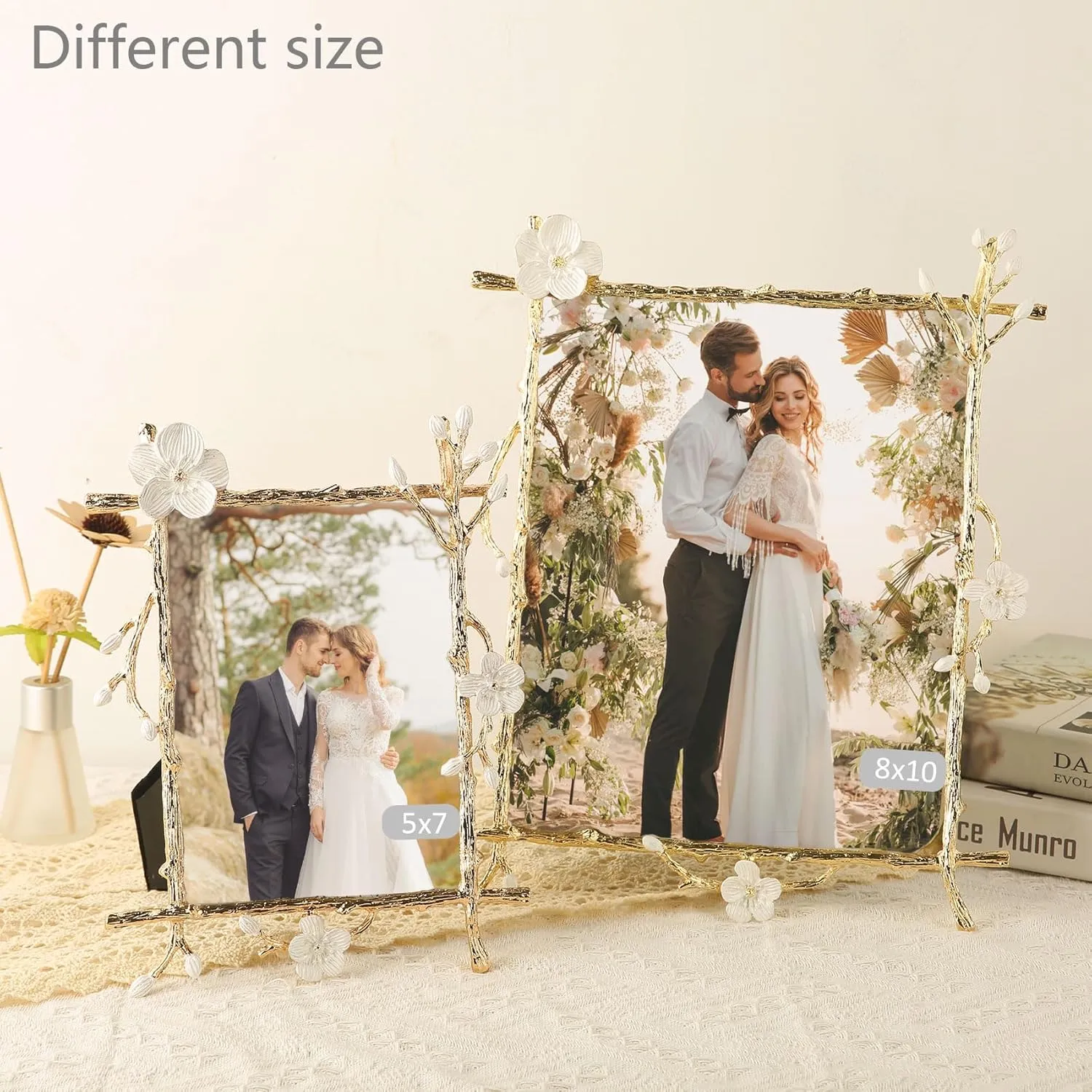 8x10 Gold Picture Frame Decor Ornate White Floral Photo Frames with High Definition Glass Front, Art Decor Tabletop Display, Gifts Ideas for Women, Horizontally & Vertically