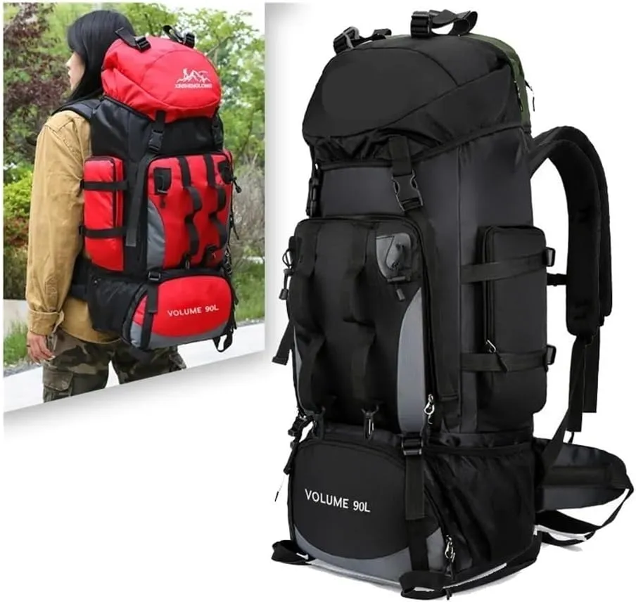 90L Waterproof Hiking Camping Backpack Trekking Bag Rucksack Large Capacity Travel Outdoor Sports Bags Camping Equipment Men(Black)
