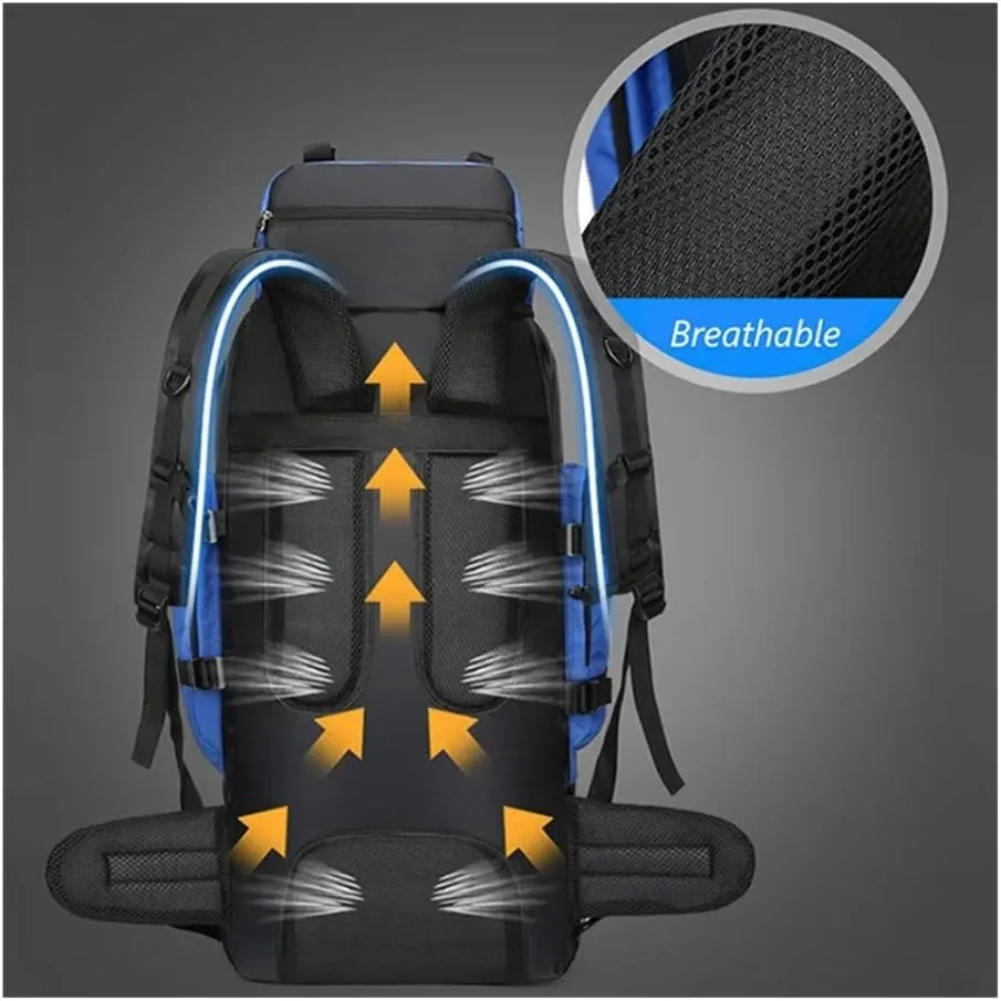 90L Waterproof Hiking Camping Backpack Trekking Bag Rucksack Large Capacity Travel Outdoor Sports Bags Camping Equipment Men(Black)