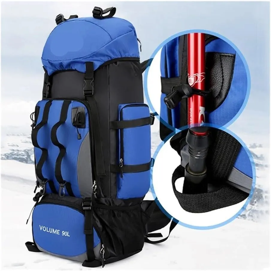 90L Waterproof Hiking Camping Backpack Trekking Bag Rucksack Large Capacity Travel Outdoor Sports Bags Camping Equipment Men(Black)