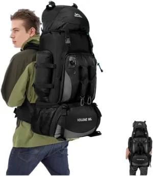 90L Waterproof Hiking Camping Backpack Trekking Bag Rucksack Large Capacity Travel Outdoor Sports Bags Camping Equipment Men(Black)