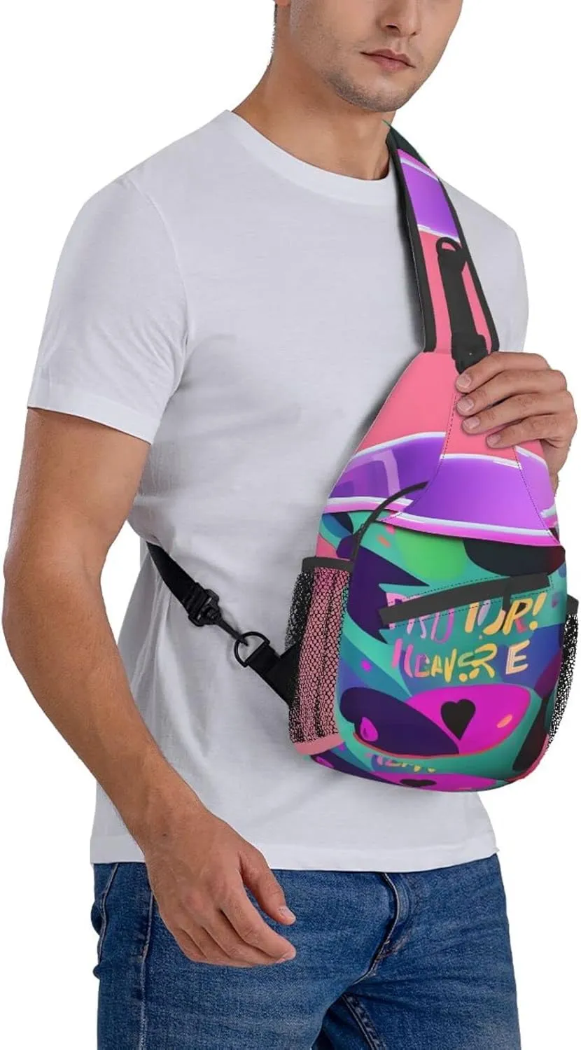 90's Cup Design Print Sling Backpack, Sling Bag, Crossbody Chest Bag Daypack, for Hiking Travel