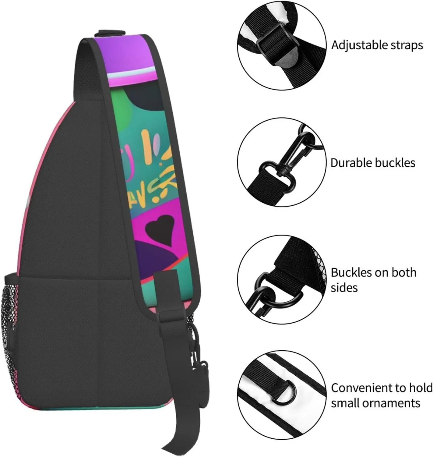 90's Cup Design Print Sling Backpack, Sling Bag, Crossbody Chest Bag Daypack, for Hiking Travel