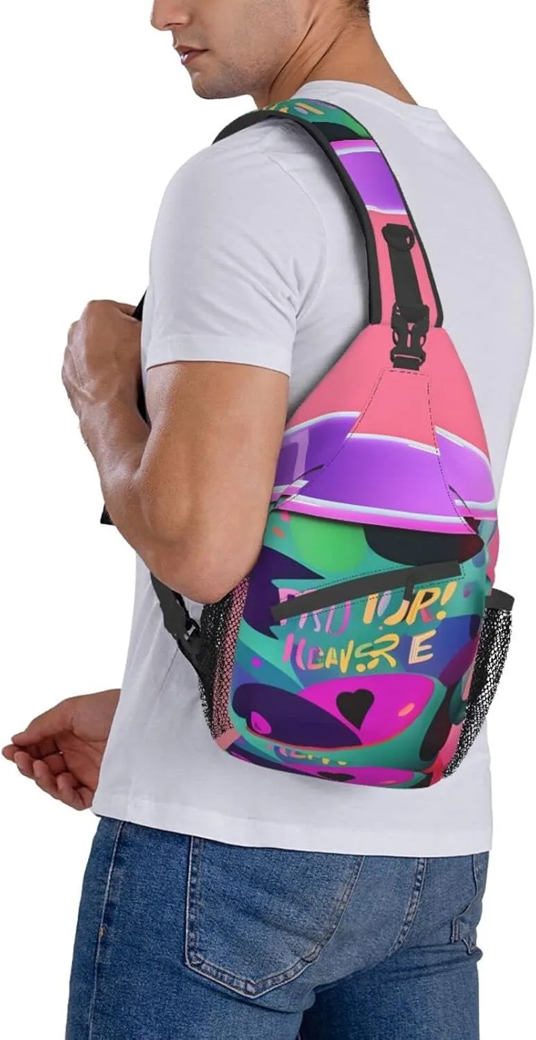 90's Cup Design Print Sling Backpack, Sling Bag, Crossbody Chest Bag Daypack, for Hiking Travel
