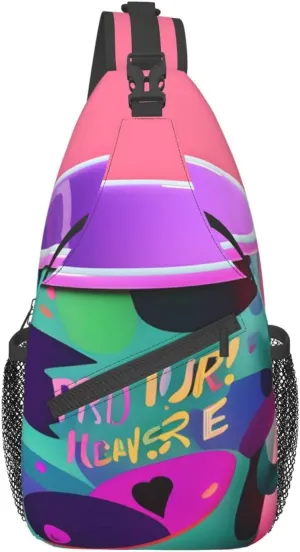 90's Cup Design Print Sling Backpack, Sling Bag, Crossbody Chest Bag Daypack, for Hiking Travel