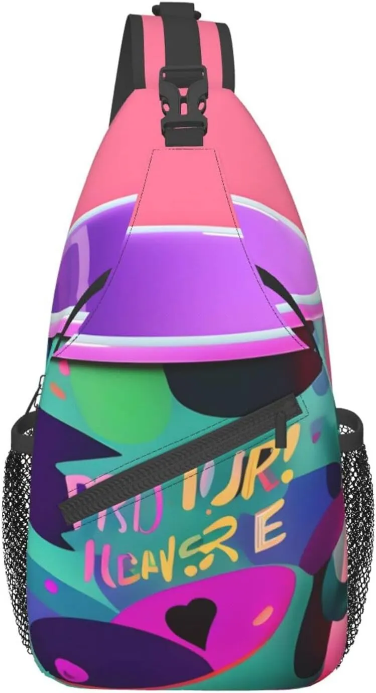 90's Cup Design Print Sling Backpack, Sling Bag, Crossbody Chest Bag Daypack, for Hiking Travel