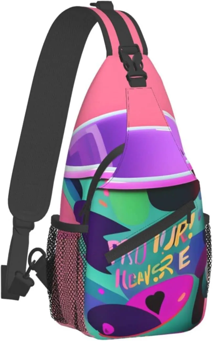 90's Cup Design Print Sling Backpack, Sling Bag, Crossbody Chest Bag Daypack, for Hiking Travel