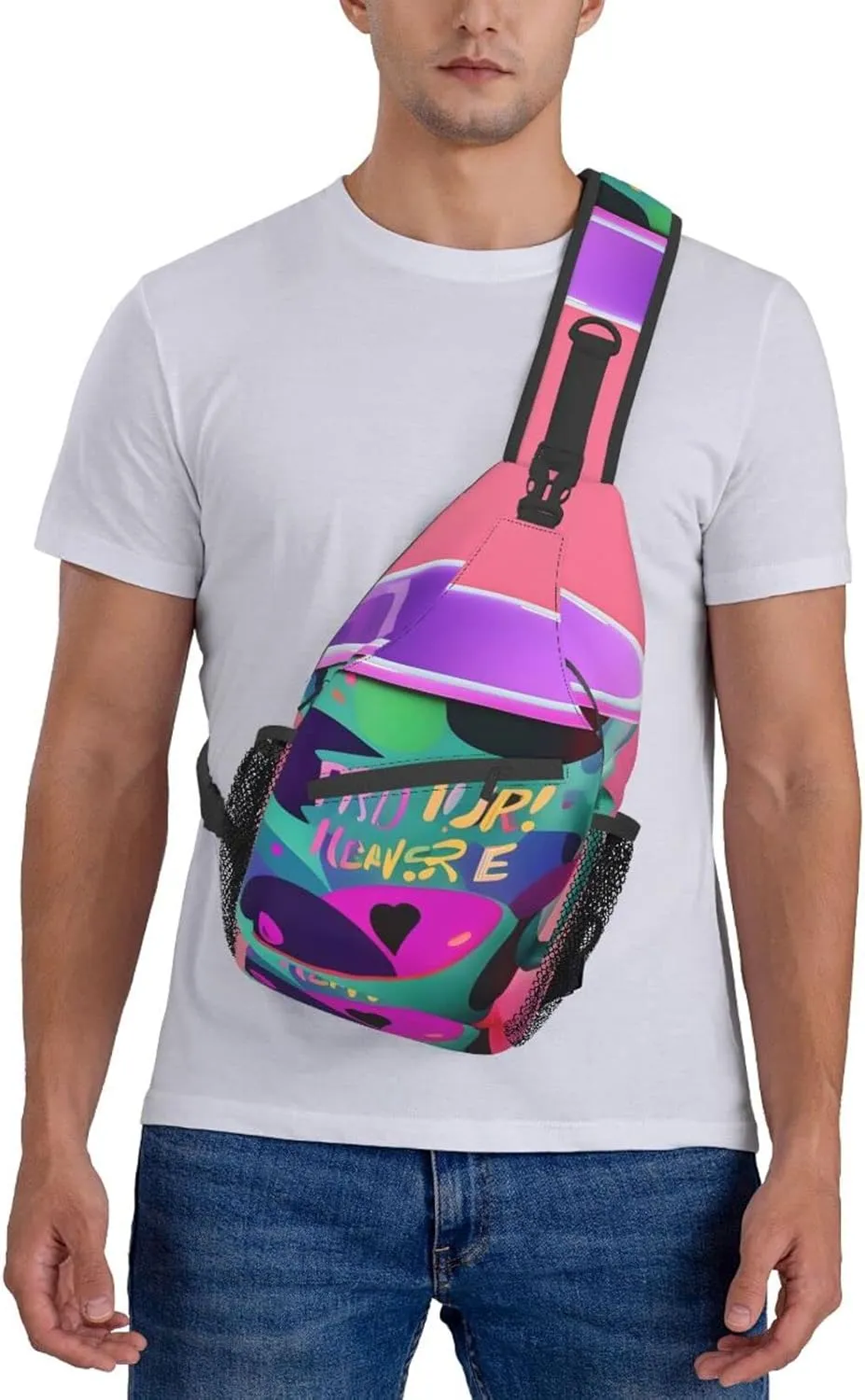 90's Cup Design Print Sling Backpack, Sling Bag, Crossbody Chest Bag Daypack, for Hiking Travel