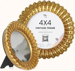 97 Decor Mini 4x4 Round Picture Frame - Circle 4x4 Picture Frame Gold, Small Gold Frames 4 Inch For Wall Hanging Antique Home Decor