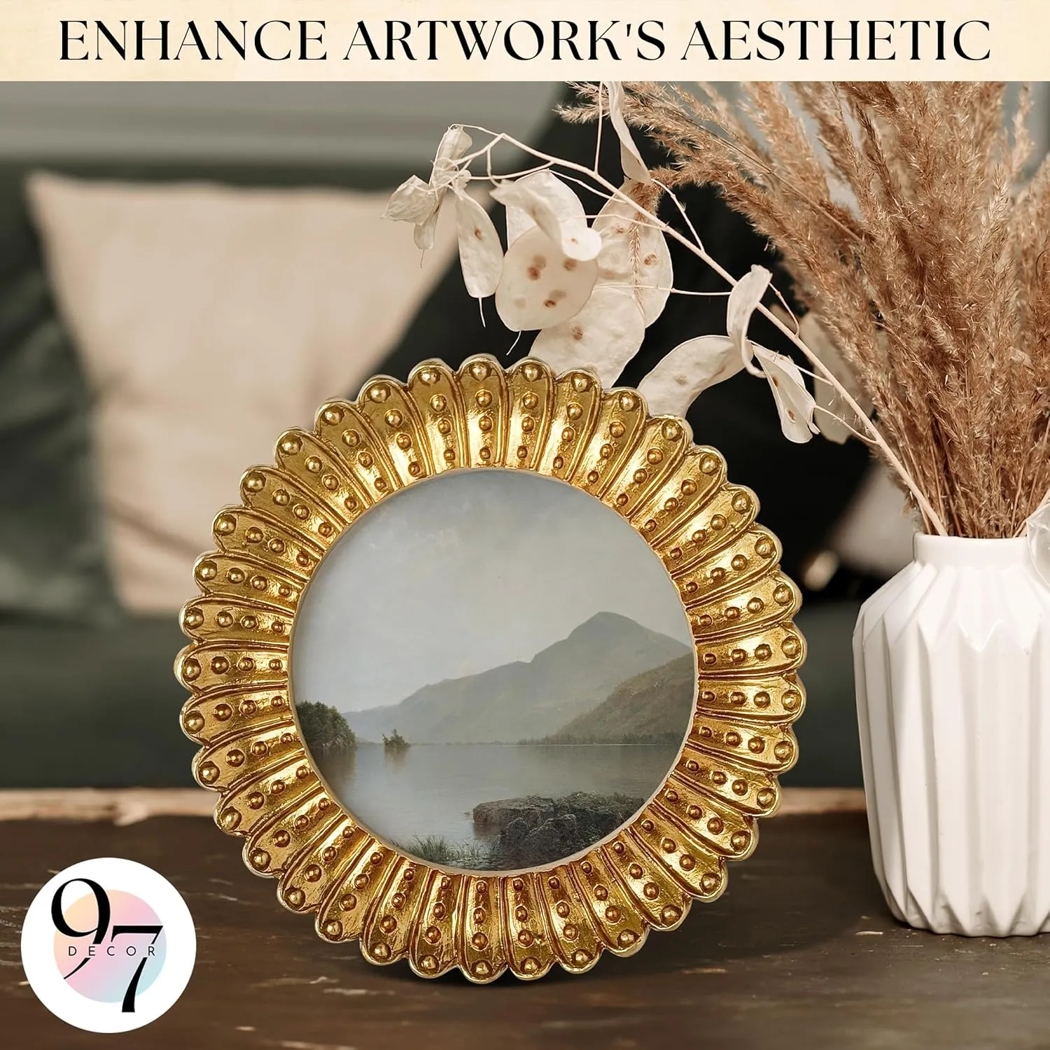 97 Decor Mini 4x4 Round Picture Frame - Circle 4x4 Picture Frame Gold, Small Gold Frames 4 Inch For Wall Hanging Antique Home Decor