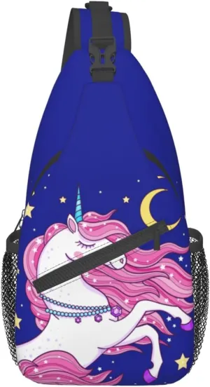 A Beautiful Unicorns With A Pink Mane Chest Sling Bag Crossbody Shoulder Backpack Bag Gym Cycling Travel Hiking Daypack Cross bag