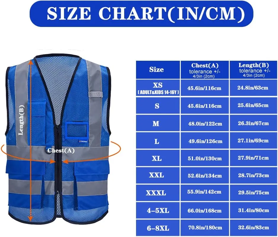 A-SAFETY High Visibility Mesh Safety Reflective Vest with Pockets and Zipper,Hi Viz Work Vest for Men Women (Blue Mesh S)