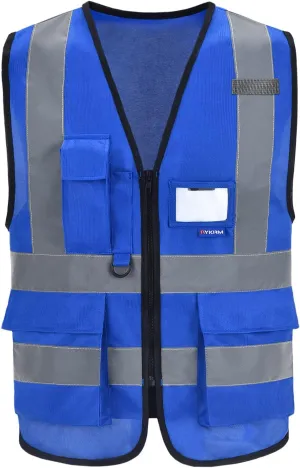 A-SAFETY XSmall Blue Safety Vest Reflective Work Vest,Hi Vis vest 7 Pockets, X-Small