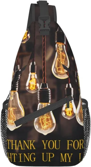 A set of light bulbs hanging with text Print Unisex Chest Bags Crossbody Sling Backpack Lightweight Daypack for Travel Hiking