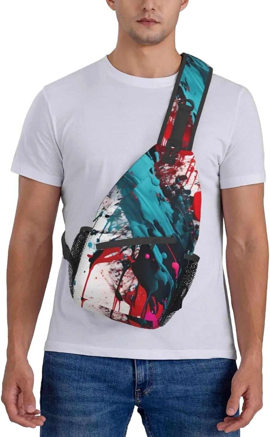 Abstract Paint Splashes Print Sling Backpack, Sling Bag, Crossbody Chest Bag Daypack, for Hiking Travel